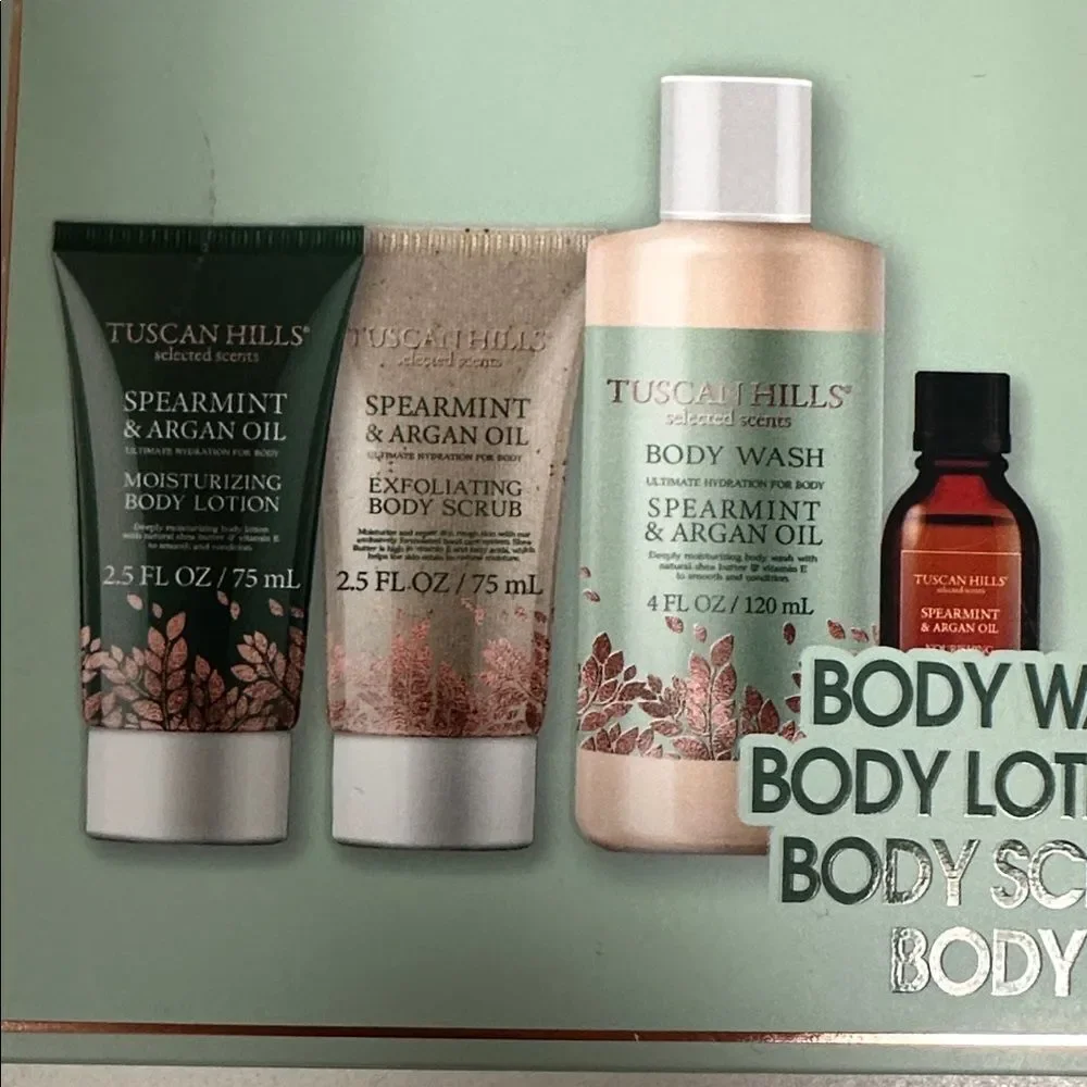 TUSCAN HILLS Unisex 4pc Luxury Body Care Gift Set Spearmint & Argan Oil